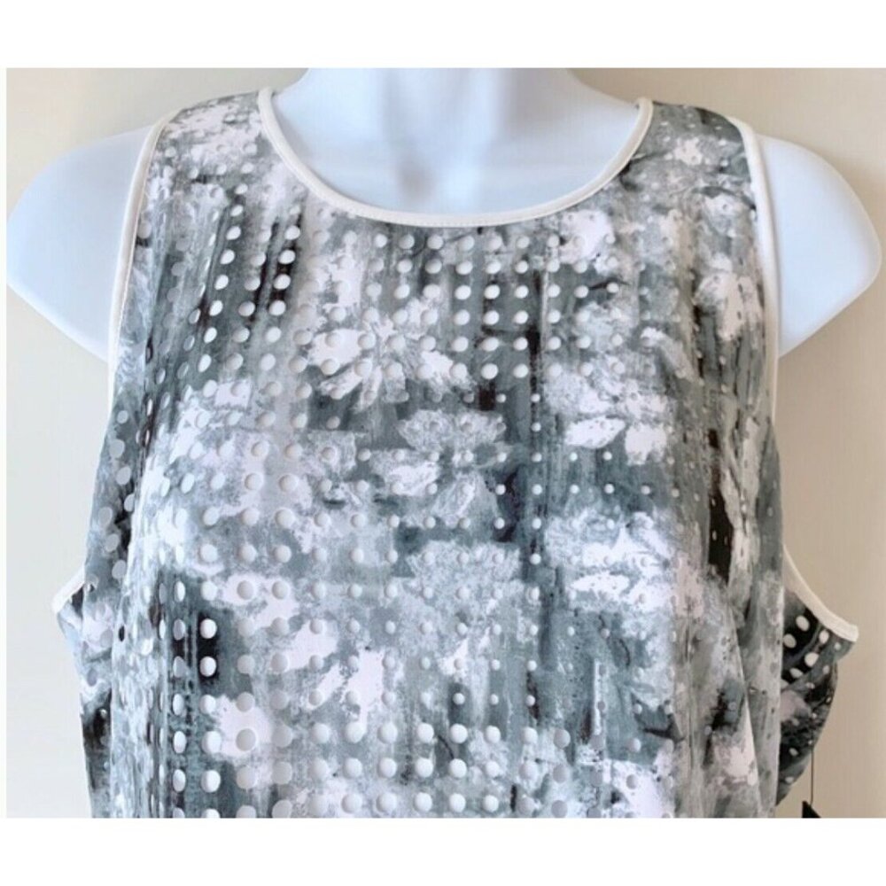 Andrew Marc New York Sheath Dress Cutout Scuba Floral Abstract NWT Size 12 Gray - Picture 2 of 8